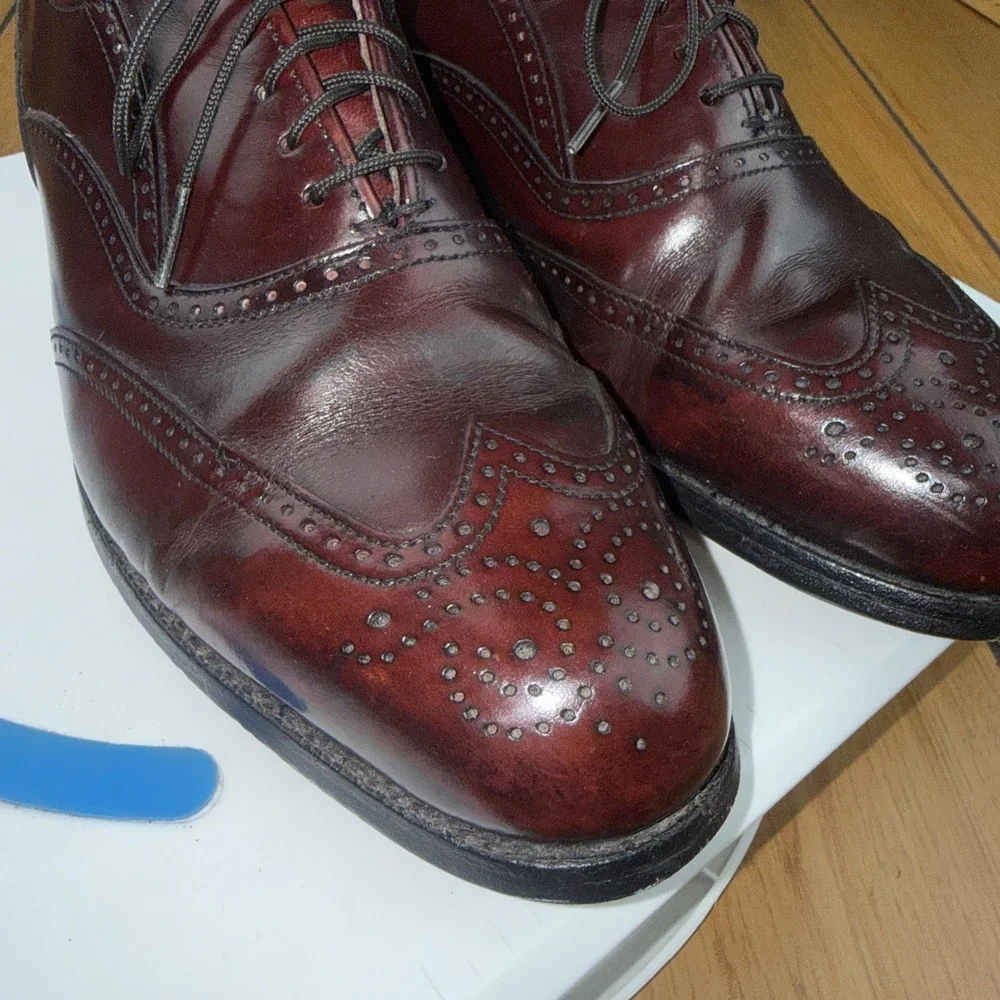 Burgundy Leather Wingtip Oxford Brogue Dress Shoes Mens Lace Up Almond Toe 10